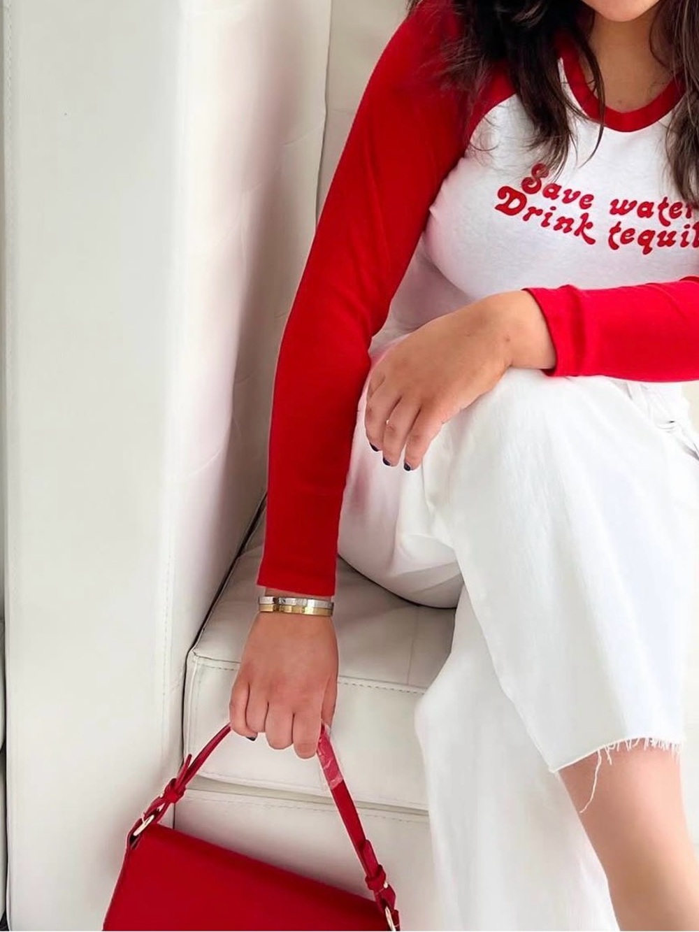 ASOS Red & White Raglan Long Sleeve Graphic Tee